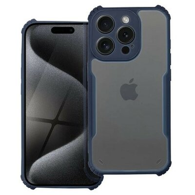 Apple iPhone 15 Pro Max, Szilikon tok, közepesen ütésálló, légpárnás sarok, akril hátlap, Anti-Drop Case, átlátszó/sötétkék