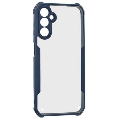 Samsung Galaxy A14 4G / A14 5G SM-A145F / A146B, Szilikon tok, közepesen ütésálló, légpárnás sarok, akril hátlap, Anti-Drop Case, átlátszó/sötétkék