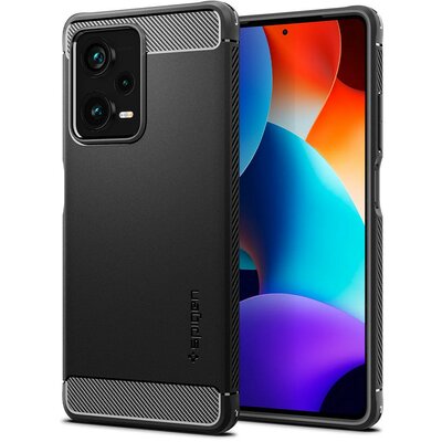 Xiaomi Redmi Note 12 Pro Plus 5G, Szilikon tok, Spigen Rugged Armor, karbon minta, fekete