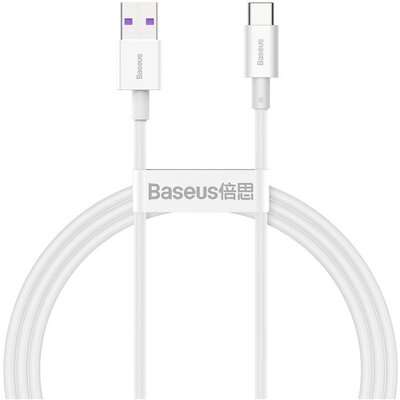 USB töltő- és adatkábel, USB Type-C, 100 cm, 6000 mA, 66W, törésgátlóval, gyorstöltés, Baseus CATYS-02, fehér