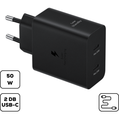 Sam hálózati duo tölt.kábellel,50W PD USB-C,Fekete