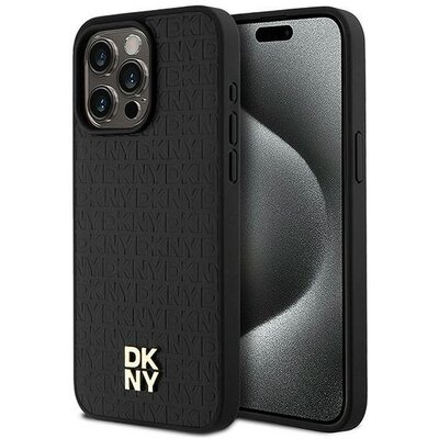 DKNY tok az IPHONE 15 Pro Max készülékhez, kompatibilis a MagSafe rendszerrel DKHMP15XPSHRPSK (DKNY HC MagSafe Pu ismétlődő minta W/Stack logóval) fekete