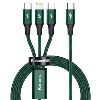 BASEUS kábel 3in1 C-típusú kábel Micro USB / Lightning / C-típusú PD 20W CAMLT-SC06 1,5 m zöld