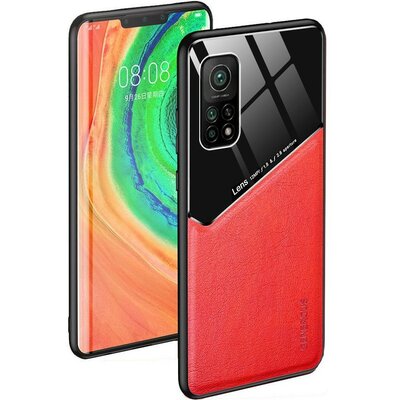 Xiaomi Poco C40, Szilikon tok, bőr és plexi hátlap, közepesen ütésálló, mágneses tartóval kompatibilis, Wooze Texture, piros