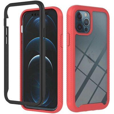 Samsung Galaxy A73 5G SM-A736B, Szilikon hátlap és műanyag előlapi tok, elő- és hátlapi üveggel, közepsen ütésálló, Wooze Power Case, fekete/piros