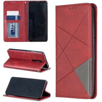 Samsung Galaxy A73 5G SM-A736B, Oldalra nyíló tok, stand, geometria minta, Wooze DesignBook, piros