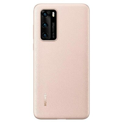 Huawei P40, Műanyag hátlap védőtok, gumírozott, textil minta, gyári, rózsaszín