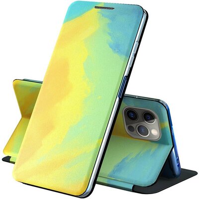 Xiaomi Poco M3, Oldalra nyíló tok, stand, festék minta, Wooze Flashy Colors, színes/sárga