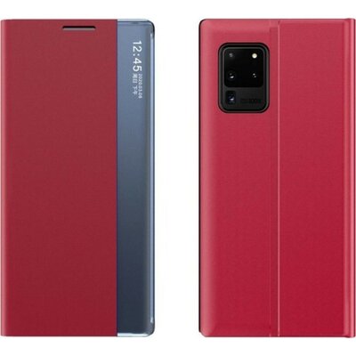 Samsung Galaxy A42 5G / M42 5G SM-A426B / M426B, Oldalra nyíló tok, stand, hívás mutatóval, vékony csíkban, Wooze Look Inside, piros