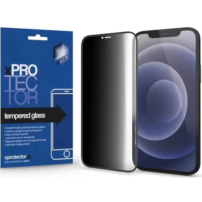 Apple iPhone 13 Pro Max / 14 Plus, Kijelzővédő fólia, ütésálló fólia (az íves részre is!), Tempered Glass (edzett üveg), betekintés elleni védelem, Xprotector Full 3D Privacy, fekete