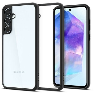 Samsung Galaxy A55 5G SM-A556B, Műanyag hátlap védőtok + szilikon keret, Spigen Ultra Hybrid, átlátszó/fekete