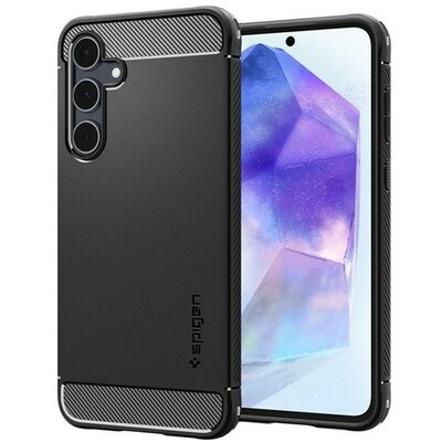 Samsung Galaxy A55 5G SM-A556B, Szilikon tok, Spigen Rugged Armor, karbon minta, fekete