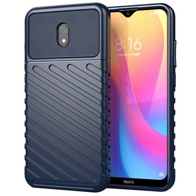 Xiaomi Redmi 8A, Szilikon tok, közepesen ütésálló, domború csíkos minta, sötétkék