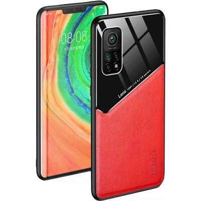 Huawei Honor X10 Max 5G, Szilikon tok, bőr és plexi hátlap, közepesen ütésálló, mágneses tartóval kompatibilis, Wooze Texture, piros