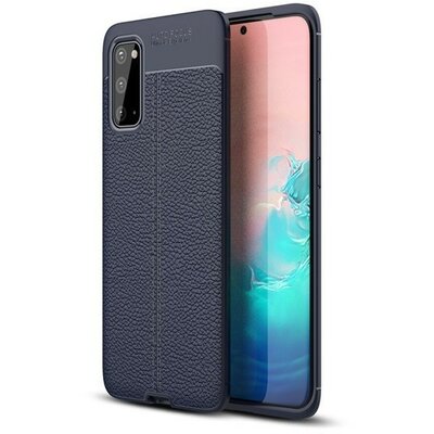 Huawei Y5p / Honor 9S, Szilikon tok, bőrhatású, varrásminta, sötétkék