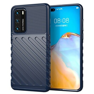 Huawei P40, Szilikon tok, közepesen ütésálló, domború csíkos minta, sötétkék