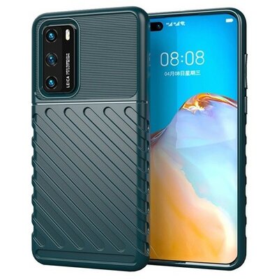 Huawei P40, Szilikon tok, közepesen ütésálló, domború csíkos minta, zöld