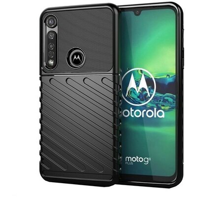 Motorola Moto G8 Plus, Szilikon tok, közepesen ütésálló, domború csíkos minta, fekete