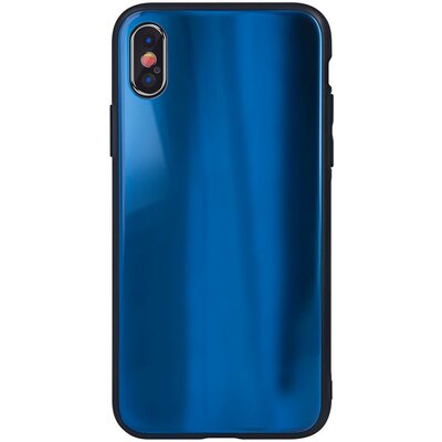 Huawei P40, Szilikon védőkeret, edzett üveg hátlap, Aurora Glass, sötétkék