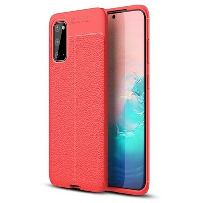 Huawei Mate 30 Lite , Szilikon tok, bőrhatású, varrásminta, piros