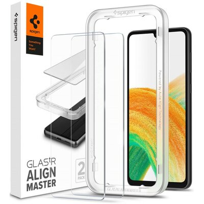 Samsung Galaxy A33 5G SM-A336B, Kijelzővédő fólia, ütésálló fólia (az íves részre is!), Tempered Glass (edzett üveg), Full Cover, Spigen Glastr Alignmaster, Clear - 2 db /csomag