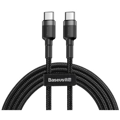 USB Type-C töltő- és adatkábel, USB Type-C, 100 cm, 3000 mA, 60W, törésgátlóval, gyorstöltés, PD, QC 3.0, cipőfűző minta, Baseus Cafule CATKLF-GG1, fekete/szürke