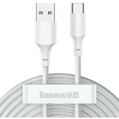 USB töltő- és adatkábel, USB Type-C, 150 cm, 5000 mA, 40W, törésgátlóval, gyorstöltés, PD, Baseus Simple Wisdom, TZCATZJ-02, fehér, 2 db / csomag