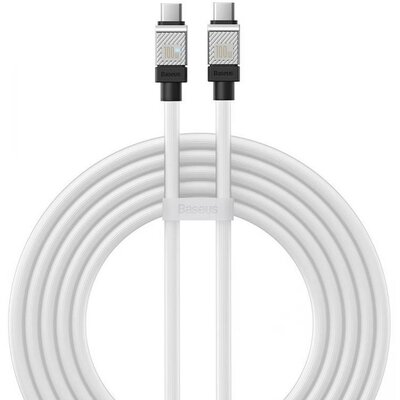 USB Type-C töltő- és adatkábel, USB Type-C, 200 cm, 100W, törésgátlóval, gyorstöltés, PD, Baseus Coolplay, CAKW000302, fehér