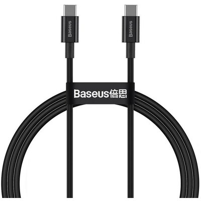 USB Type-C töltő- és adatkábel, USB Type-C, 100 cm, 5000 mA, 100W, törésgátlóval, gyorstöltés, PD, Baseus Superior, CATYS-B01, fekete