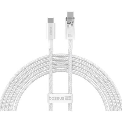 USB Type-C töltő- és adatkábel, USB Type-C, 200 cm, 6000 mA, 100W, gyorstöltés, PD, cipőfűző minta, Baseus Explorer, fehér