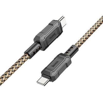 USB Type-C töltő- és adatkábel, USB Type-C, 100 cm, 3000 mA, 60W, törésgátlóval, gyorstöltés, PD, QC, cipőfűző minta, Hoco X94 Leader, arany