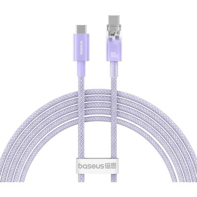 USB Type-C töltő- és adatkábel, USB Type-C, 100 cm, 6000 mA, 100W, gyorstöltés, PD, cipőfűző minta, Baseus Explorer, lila