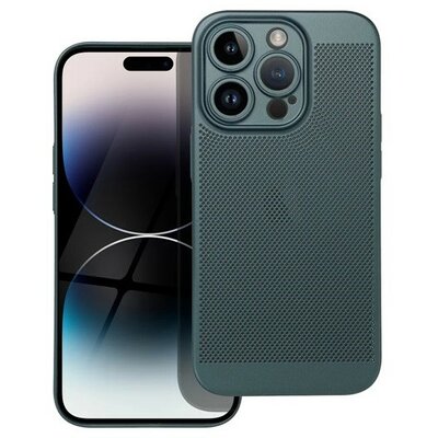 Apple iPhone 14 Pro, Műanyag hátlap védőtok, légáteresztő, lyukacsos minta, Breezy, sötétzöld