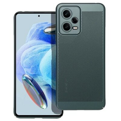 Xiaomi Redmi Note 12 5G / Poco X5 5G, Műanyag hátlap védőtok, légáteresztő, lyukacsos minta, Breezy, sötétzöld