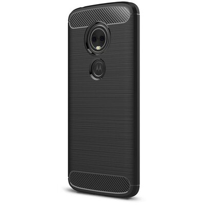 Motorola Moto G8 Plus, TPU szilikon tok, közepesen ütésálló, szálcsiszolt, karbon minta, fekete