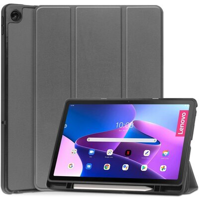 Lenovo Tab M10 Plus (10.61) (3. generáció) TB125 / TB128, mappa tok, Trifold, érintőceruza tartó, szürke