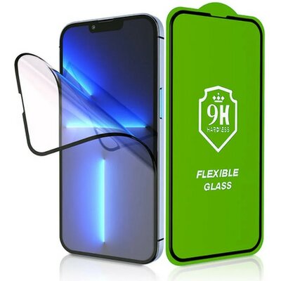 Apple iPhone 15, Kijelzővédő fólia, ütésálló fólia, Tempered Glass (edzett üveg), 5D, Full Glue, Nano Flexi Glass, fekete