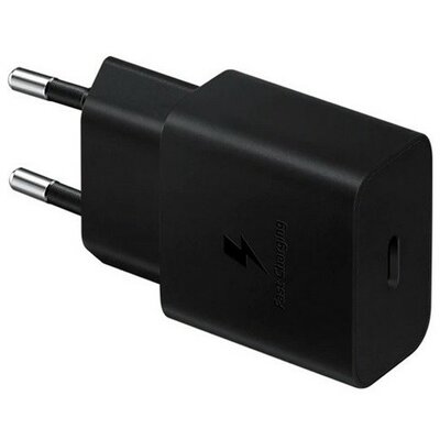 Hálózati töltő adapter, 15W, USB Type-C aljzat, PD, gyorstöltés, Samsung, fekete, gyári