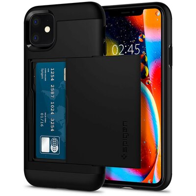 Apple iPhone 11, Szilikon tok, műanyag hátlappal, Spigen Slim Armor CS, fekete