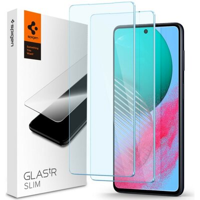 Samsung Galaxy M54 5G SM-M546B, Kijelzővédő fólia, (az íves részre NEM hajlik rá!), Tempered Glass (edzett üveg), Spigen Glastr Slim, Clear, 2 db / csomag