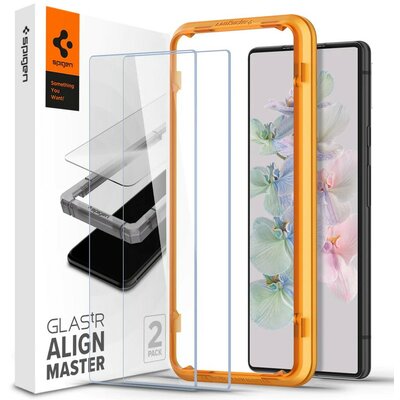 Google Pixel 7, Kijelzővédő fólia, ütésálló fólia (az íves részre is!), Tempered Glass (edzett üveg), Full Cover, Spigen Glastr Alignmaster, Clear - 2 db /csomag