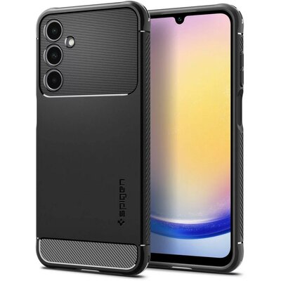 Samsung Galaxy A25 5G SM-A256B, Szilikon tok, Spigen Rugged Armor, karbon minta, fekete