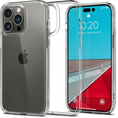 Apple iPhone 14 Pro, Műanyag hátlap védőtok + szilikon keret, Spigen Ultra Hybrid, átlátszó