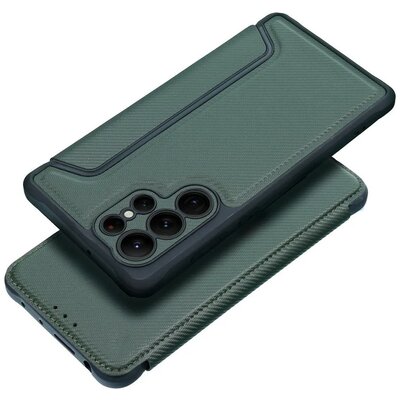 Samsung Galaxy S23 FE SM-S711, Oldalra nyíló tok, légpárnás sarok, bőrhatású, karbon minta, Razor Book, zöld