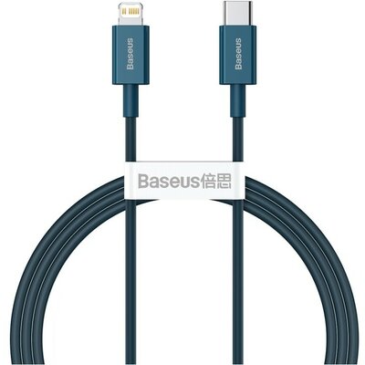 USB Type-C töltő- és adatkábel, Lightning, 100 cm, 20W, törésgátlóval, gyorstöltés, PD, Baseus Superior, CATLYS-A03, kék