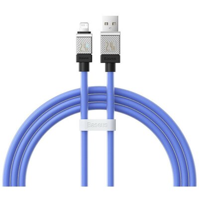 USB töltő- és adatkábel, Lightning, 100 cm, 2400 mA, törésgátlóval, gyorstöltés, Baseus Coolplay, CAKW000403, kék