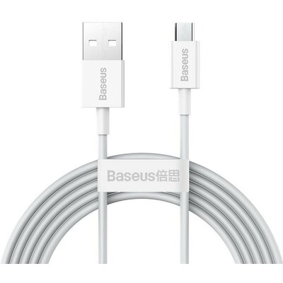 USB töltő- és adatkábel, microUSB, 200 cm, 2000 mA, törésgátlóval, gyorstöltés, Baseus Superior, CAMYS-A02, fehér