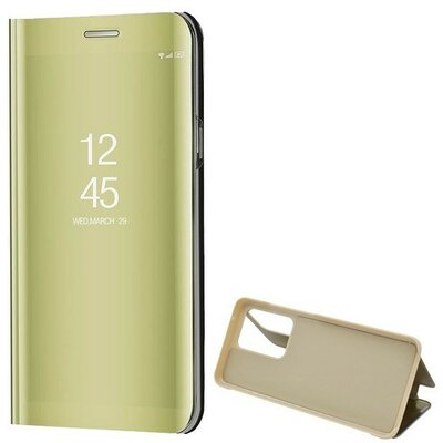 Samsung Galaxy S20 Ultra 5G SM-G988, Oldalra nyíló tok, hívás mutatóval, Smart View Cover, arany (utángyártott)