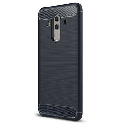 Huawei Honor 7X, TPU szilikon tok, közepesen ütésálló, szálcsiszolt, karbon minta, sötétkék