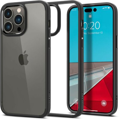 Apple iPhone 14 Pro Max, Műanyag hátlap védőtok + szilikon keret, Spigen Ultra Hybrid, átlátszó/fekete